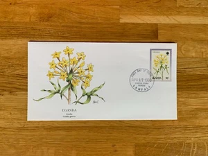 UGANDA 1990 FDC FLEETWOOD AUDUBON GNIDIA SHRUB - Picture 1 of 2