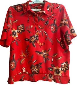 Alfred Dunner rot Blumen Stretch elastischer Saum Bluse Top 18W Plus Festival Spaß - Bild 1 von 9