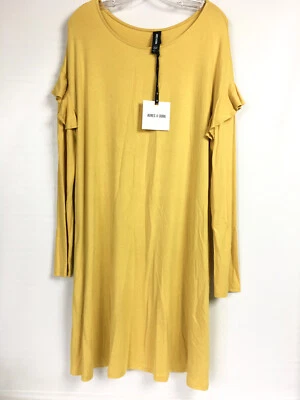 Agnes and Dora Mujer XXL Camiseta Vestido Mostaza Dorado Jersey Tejido Largo Slv Volantes Foto 1 de 4