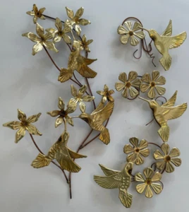 Decoración colgante de pared de latón interior vintage colibríes flores hogar HOMCO 4 piezas - Imagen 1 de 7