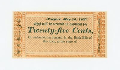 1837 25c W.C. Cozzens & Co. - Newport, RHODE ISLAND Merchant Scrip Ch.AU - Image 1 of 2