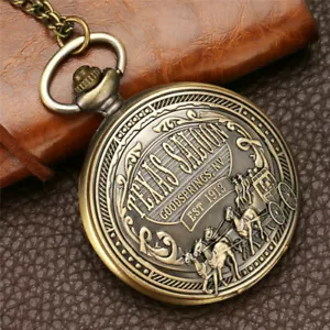 Bronze Texas Saloon EST 1913 Men Women Quartz Pocket Watch Necklace Chain Gift - Picture 1 of 9