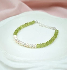 Pearl & Green Peridot Multi Gemstone Beads Money Attractive Combo Bracelet 6-8" - Picture 1 of 10