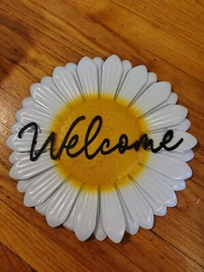 Welcome Sign Yellow and White Flower Home Decor Metal Approx. 14"D - Picture 1 of 1