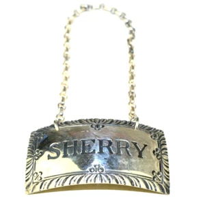 VINTAGE STIEFF STERLING SILVER WILLIAMSBURG SHERRY LIQUOR LABEL TAG FOR DECANTER - Picture 1 of 3