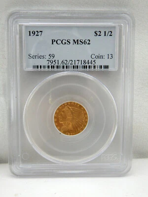 1927 GOLD US $2.5 INDIAN HEAD QUARTER EAGLE COIN PCGS MS 62 - Image 1 of 2