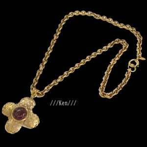 CHANEL Collar Cadena AUTÉNTICO Coco Vintage Colgante Oro Gripoa Flor Piedra Gargantilla - Imagen 1 de 12