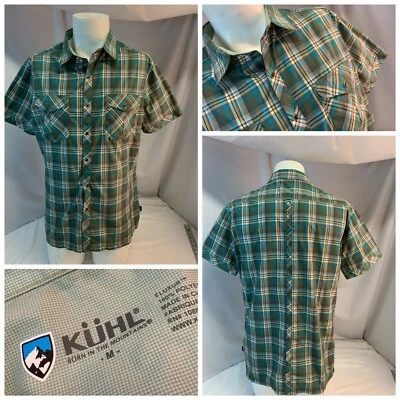Camisa Kuhl Eluxur Western SS M Azul Tostado Cuadros Poli Broches de presión Como Nueva YGI J1-395 Foto 1 de 4