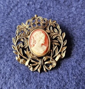 Vintage Runde Faux Kamee Brosche Goldfarbene Anstecknadel - Bild 1 von 2