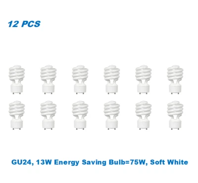 12 Bulbs,Twister GU24,13W Energy Saving Bulb=60W, Soft White 2700K,UL Listed - Image 1 of 2