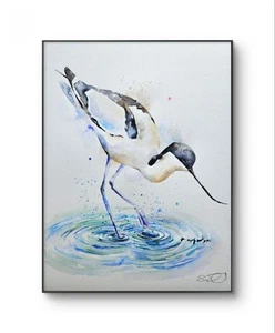 Original watercolour painting signed artwork By Elle Smith Art Of An Avocet Bird - Picture 1 of 9