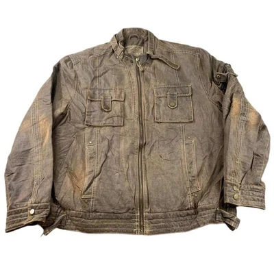 Chaqueta De Colección Arizona Jean Co Hombres XL Marrón Moto Imitación Cuero Utilitario Campo Y2K Foto 1 de 4