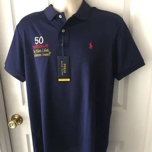 Polo Ralph Lauren Performance 50th Birthday Polo Shirt Navy Blue Large L - Picture 1 of 6