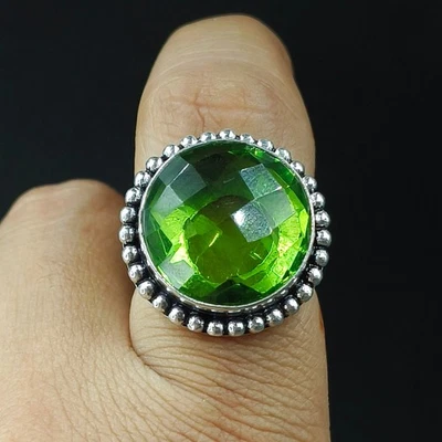 925 Sterling Silver Natural Peridot Gemstone Handmade Ring (Size-8 US) - Image 1 of 4