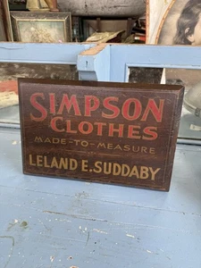 1940s Wooden Sign Simpson Clothes Princeton IN Levi Lee Trade Union Made - Picture 1 of 5