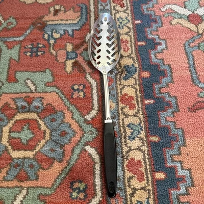 Vintage Ekco Flint Slotted Spoon Black Composite Handle Retro Kitchen Utensil - Image 1 of 4