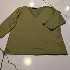 Babette Damen Größe 11 V-Ausschnitt 3/4-Arm Satin grün Shirt STRETCH - Bild 1 von 8