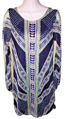 Vestido corto túnica elástica azul manga transparente Fire Los Angeles para mujer talla mediana Foto 1 de 4