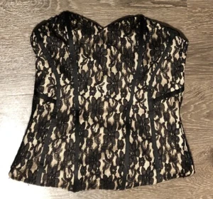 Guess Black Lace Corset Bustier Glam Metal Gothic Pinup Women's Sz Med - Picture 1 of 7