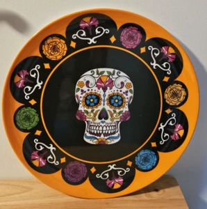 Halloween Day of the Dead Sugar Skull Melamine Serving Platter Charger 14" D - Picture 1 of 1