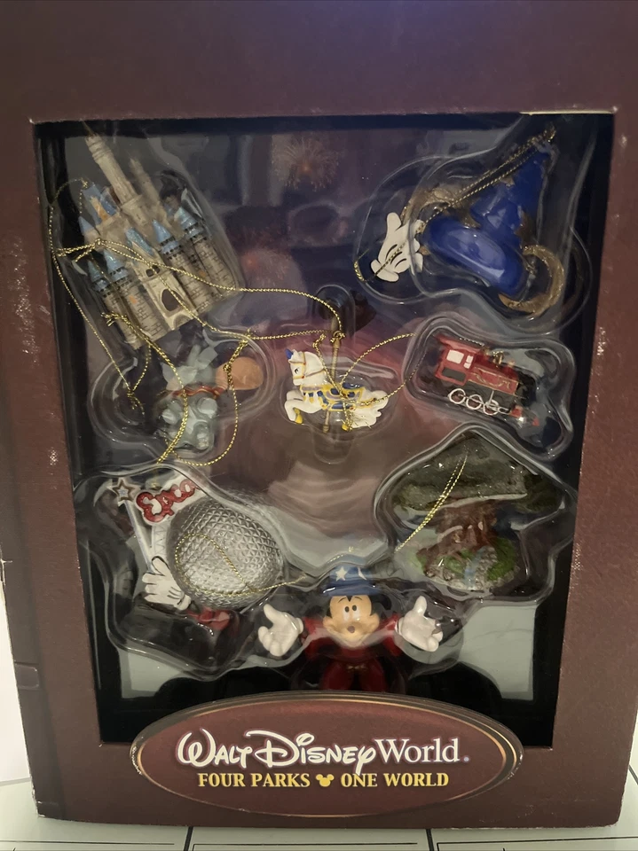 Walt Disney World FOUR PARKS ONE WORLD Storybook Ornaments Set Of 8 RARE - Image 1 of 4