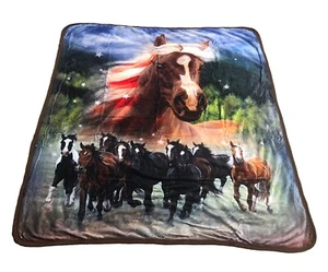 Horse Sherpa Throw Blanket Silk Touch Soft Cozy Warm Patriotic 50x60" Nu Trendz - Picture 1 of 5