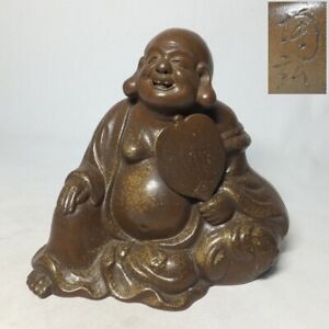 E2843: Japanese BIZEN pottery ware Budai statue by famous Tohiro Kaneshige
