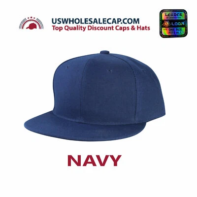 L.O.G.A Plain Blank Solid Polyester Fitted Sized Flat Bill Cap Hat 9 Sizes - Image 1 of 4