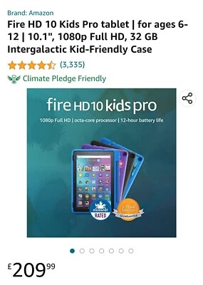 Amazon Fire 10 Inch Kids Tablet With Case And Screen Protector - Image 1 of 4