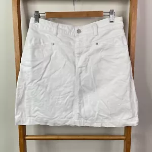 Seed Heritage Mini Skirt Womens 10 White Denim Unlined Pockets Casual Stretch - Picture 1 of 9