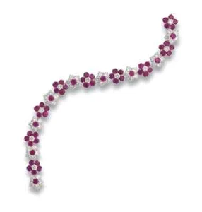 7.36 Ct Round Simulated Pink Ruby Flower Tennis Bracelet 14K White Gold Plated - Picture 1 of 5