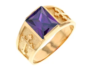 10k or 14k Yellow Gold Mens Religious Budded Cross June Birth Ring - Picture 1 of 4