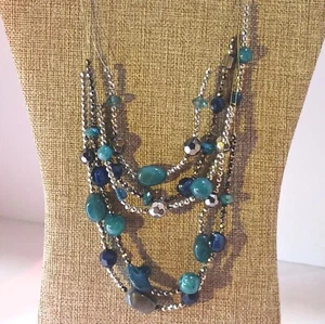 Ruby Rd. Silver-tone Multi Strand Blue Grey Beaded Wire Necklace NWT 18" - Picture 1 of 6