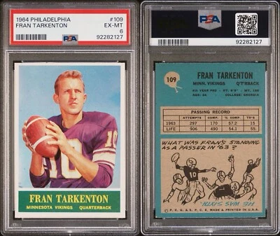 Fran Tarkenton 1964 Philadelphia #109 PSA 6 EX-Mint Minnesota Vikings - Image 1 of 3