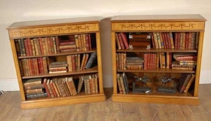 Pair Satinwood Regency Low Open Bookcases Open Front - Picture 1 of 12