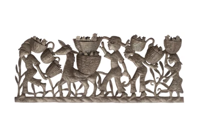 Arte metálico haitiano hecho a mano, agricultores con productos y animales de granja, ecológico Foto 1 de 4