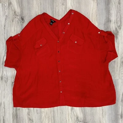 Blusa Alfani Manga Corta Botón Completo Delantero y Trasero Top Camisa Roja Talla XL Foto 1 de 4