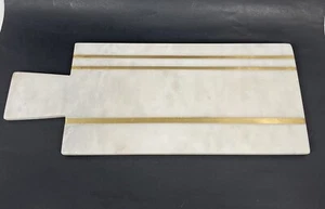 White Marble 17” Cheese Board Handcrafted Marble and Brass Charcuterie Board - Picture 1 of 8