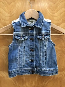 Tucker + Tate Girls Denim Jean Snap Button Up Vest Size 5 Frayed Distressed Lace - Picture 1 of 5