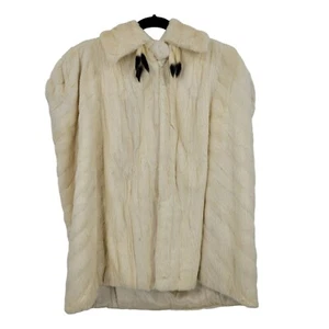 Vintage Rabbit Fur Cape Stowe Poncho Vanilla M Big Shoulder Native American - Picture 1 of 16