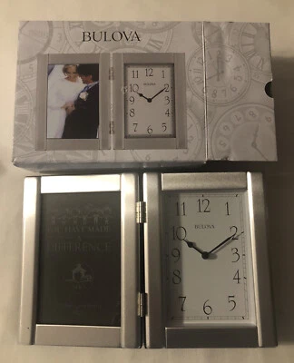 Bulova Ceremonial Picture Frame Clock Brushed Aluminum B1275 NEW - Image 1 of 4