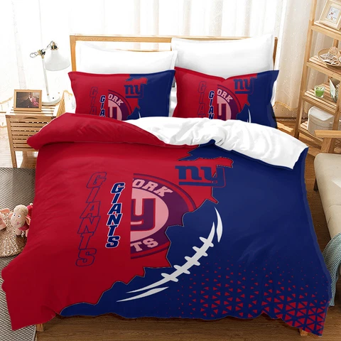 New York Giants Football Bedding Sets 3 Pieces Soft Quilt Cover Pillowcases Gift Cover