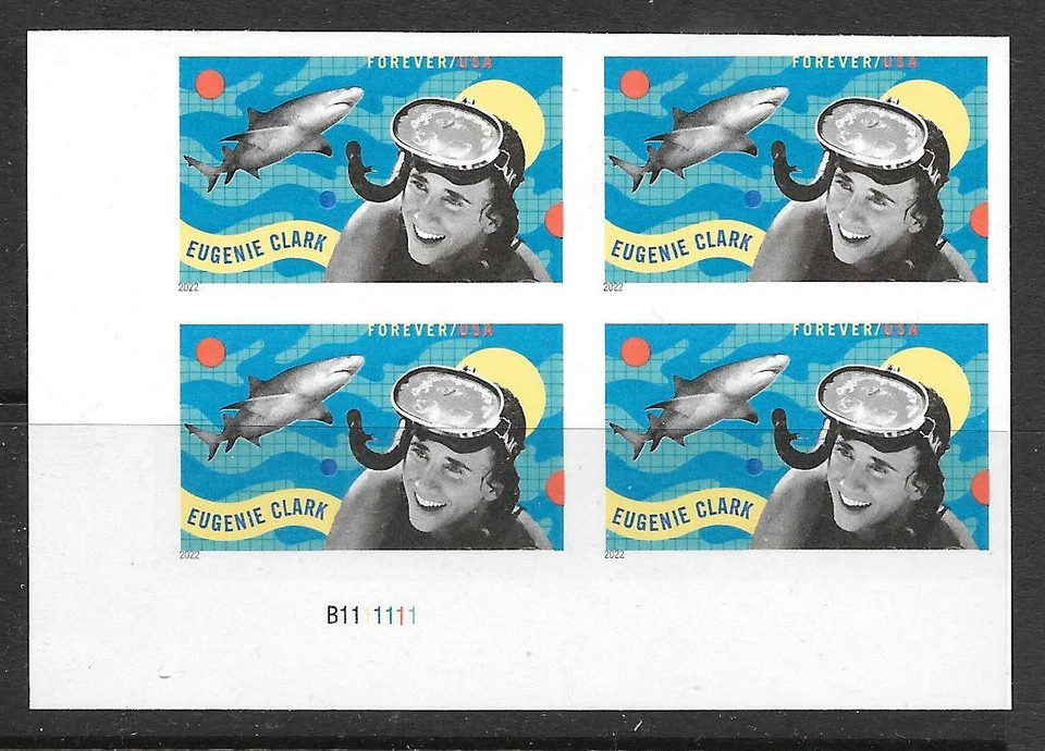 Scott #5693a IMPERFORATE (NO DIE-CUT) Eugenie Clark, Plate Block, MNH - Image 1 of 1