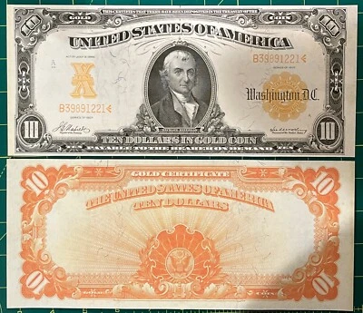 Reproduction $10 Bill 1907 Gold Certificate Hillegas Treasurer USA Read Below!! - Image 1 of 4
