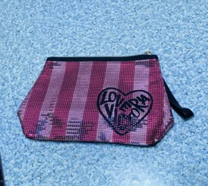 Victoria's Secret Kosmetiktasche "LOVE VICTORIA" Pailletten Make-up rosa gestreift Glitzer - Bild 1 von 7