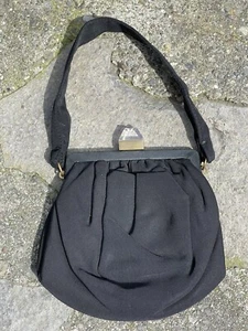Vintage 1940’s Black Fabric Purse Handbag Lucite & Brass Clasp Frank R Jelleff - Picture 1 of 6