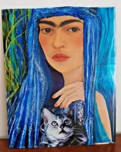 Frida Kahlo Bild verschiedeneTechniken, Stoff, Poster, 2021 Unikat 50 cm x 40 cm - Bild 1 von 7