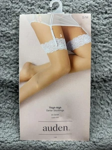 Auden Thigh High Garter Stockings Womens Small Medium White Lace Trim 20 Denier - Picture 1 of 2