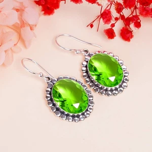 Peridot Gemstone 925 Sterling Silver Jewelry Earring, Handmade Earring - Picture 1 of 4