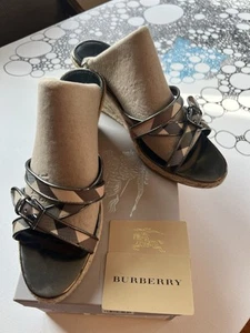 Burberry Logo Nova Check Print Women’s Wedge Sandals - Picture 1 of 11